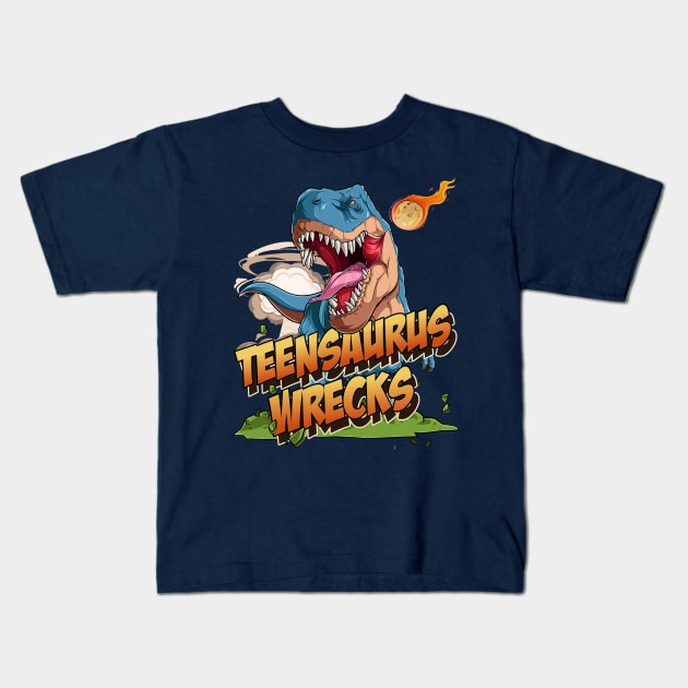 Teensaurus Wrecks Kids T-Shirt by OldTony